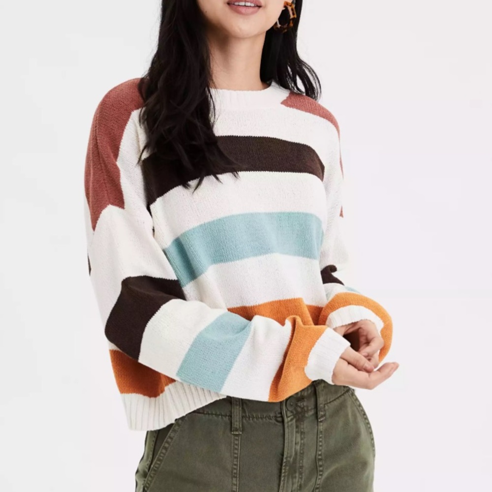 AE STRIPED CHENILLE CREW NECK SWEATER
